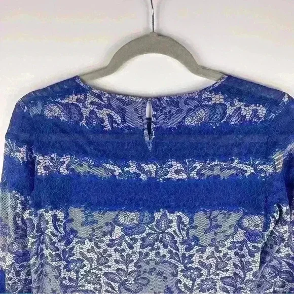 Rebecca Taylor Blue 100% Silk Lace Trim 3/4 Relaxed Fit Shift Dress Sz.2 Goth - Picture 6 of 9